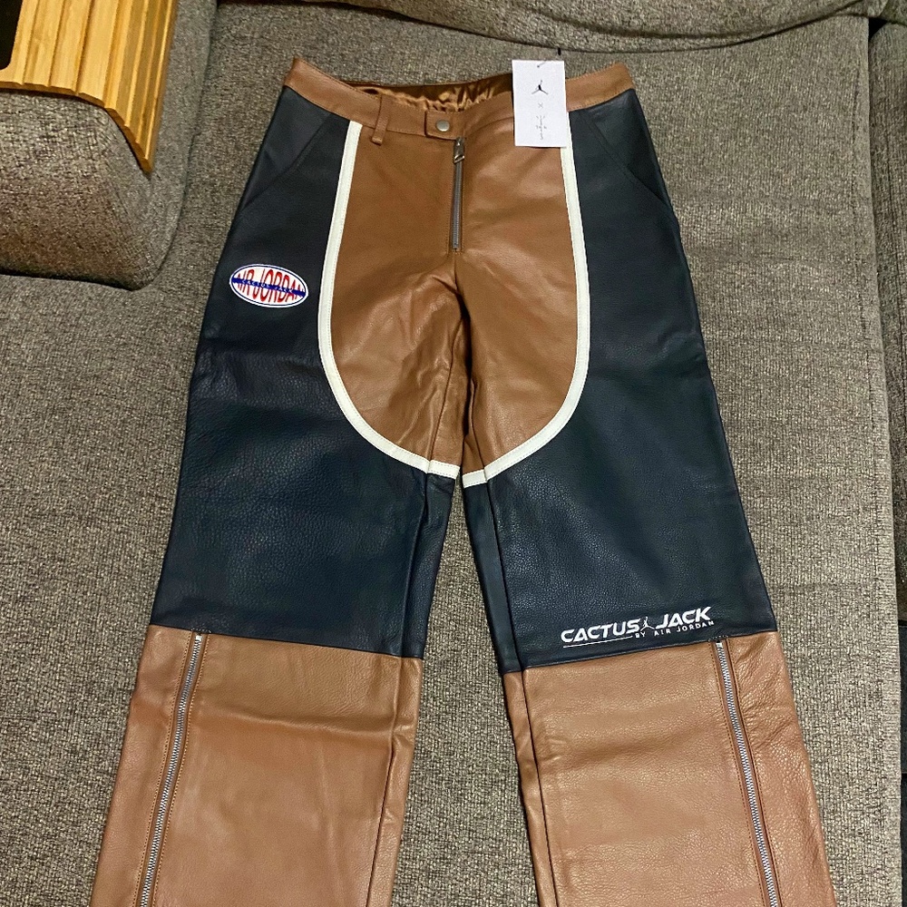Never worn with tags- Jordan x Travis Scott Leather Pants (Size 4)